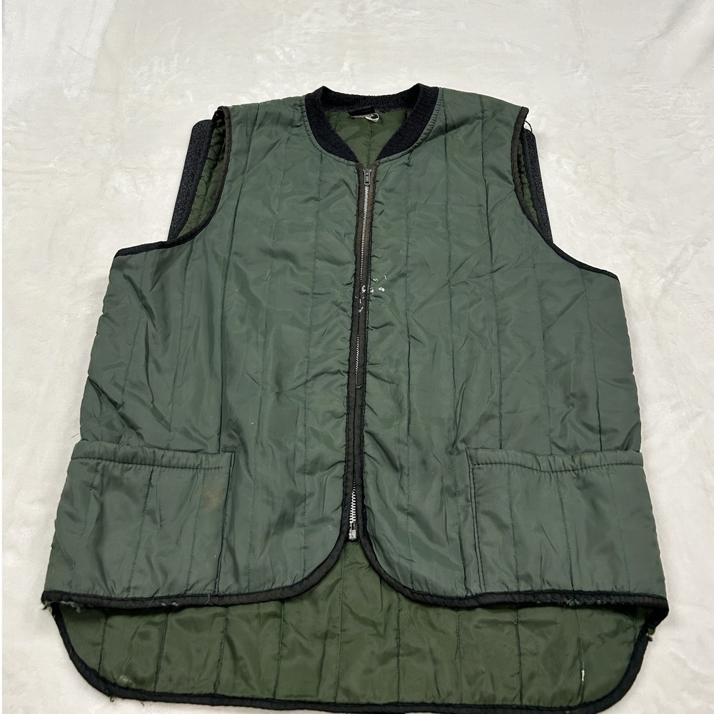 Vintage Quilted Liner Vest Mens M Green Full Zip Utility Workwear Pockets